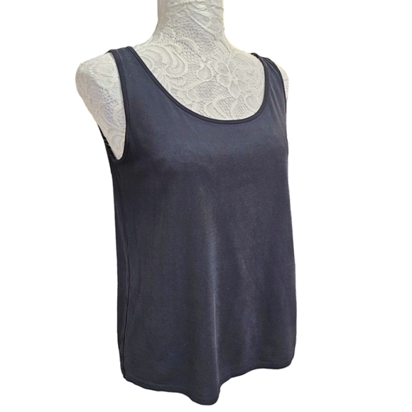 Eileen Fisher Black 100% Silk Georgette Top Capsule Wardrobe Classic Style M - Picture 1 of 10